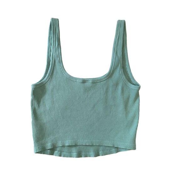 Old Navy Sage Green Cropped Tank Top Casual Ridged Summer Shirt Top - Picture 2 of 3
